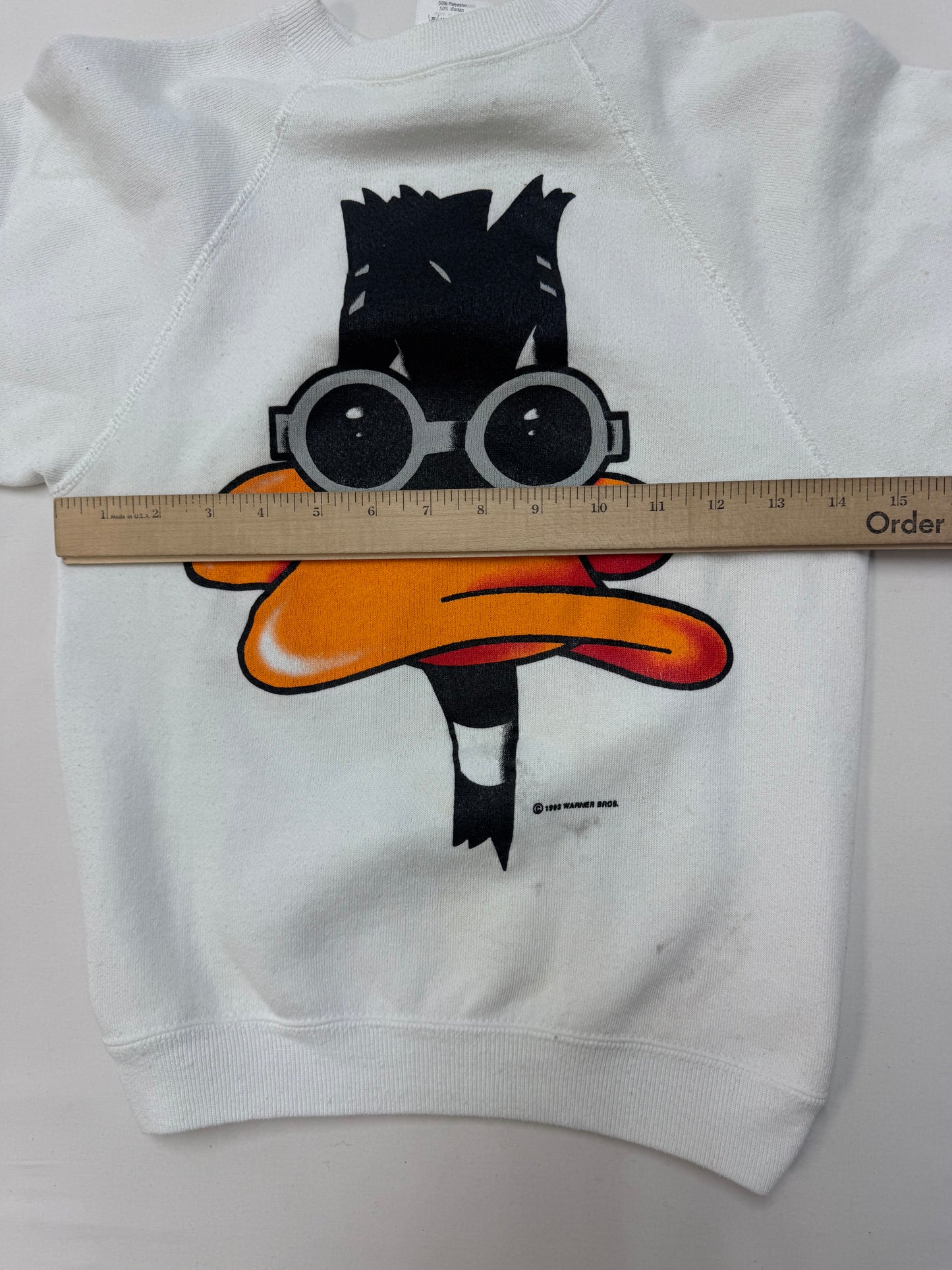 1993 Kids Vintage Duffy Duck All Over Print White Long Sleeve Sweatshirt 7Y 8Y 9Y Made In USA