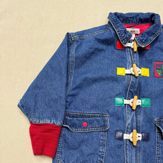 90s Kids Vintage Gymboree Rainbow Tag Quilted Lined Denim Toggle Jacket / 5y 6y 7y