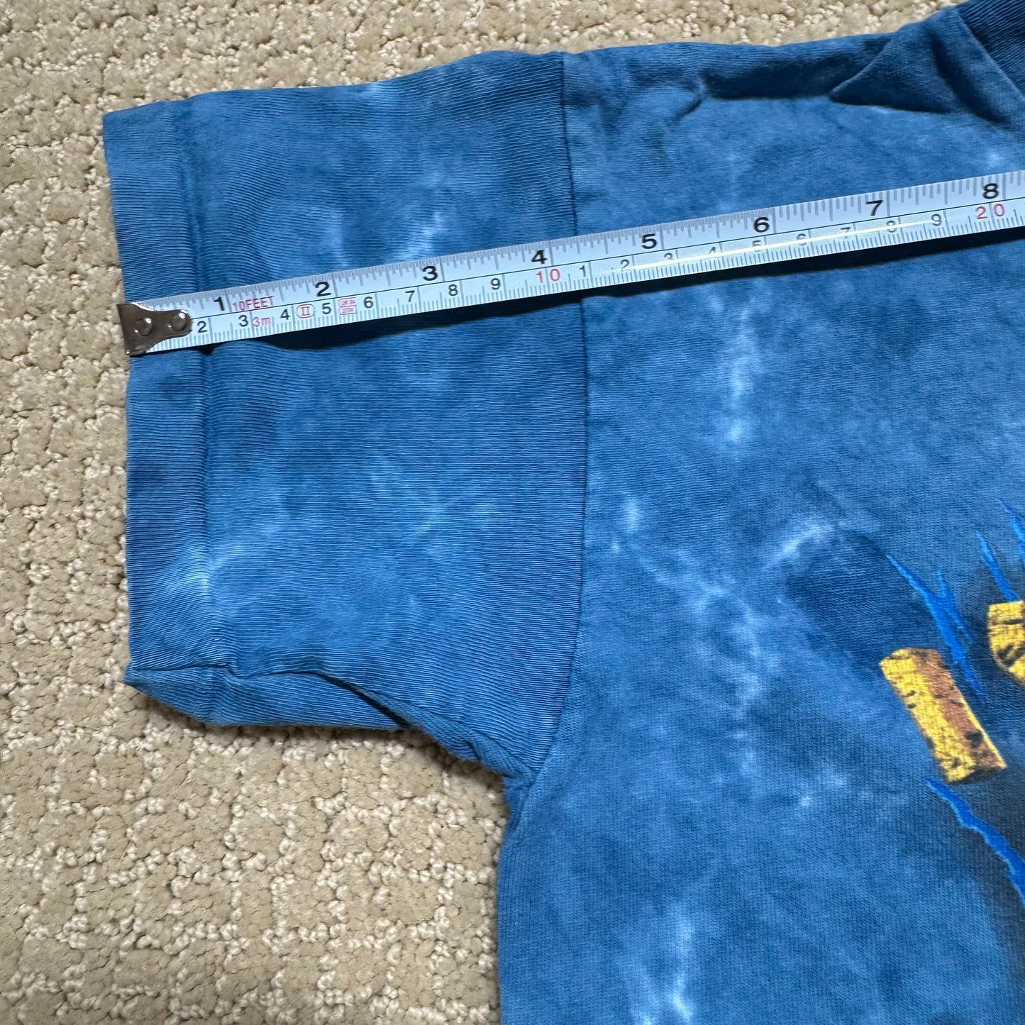 90s Kids Vintage Universal Studios I Survived Jurassic Park Glow In the Dark Print Blue Tie Dye Single Stitch Short Sleeve 100% Cotton T-Shirt M 5Y 6Y