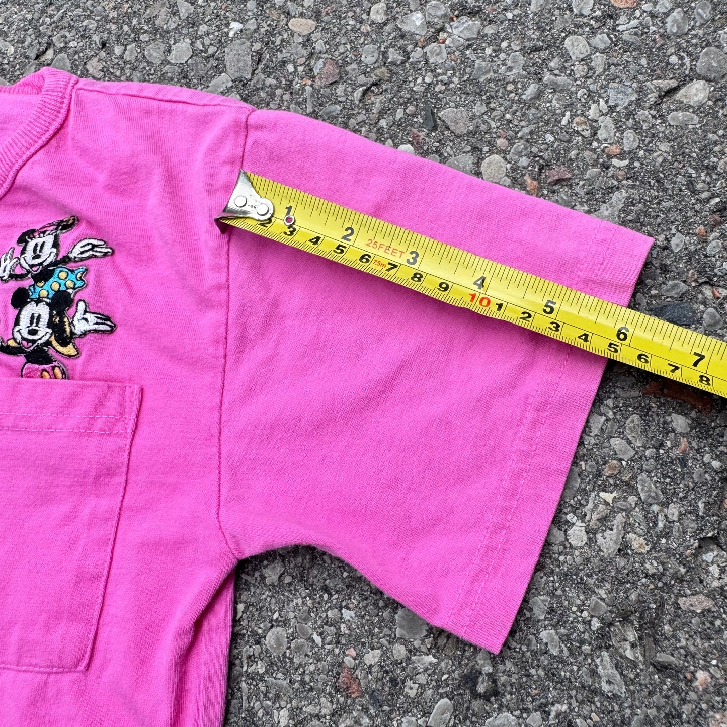 90s Kids Toddler Vintage Mickey Pink Shirt Sleeve T-Shirt With Pocket Embroidered 3Y 4Y 5Y