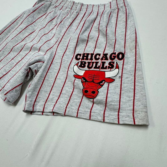 90s Kids Vintage Gray Rock U Sports Apparel Chicago Bulls Red Striped Shorts with Elastic Waistband Large 8Y 9Y 10Y Made in USA