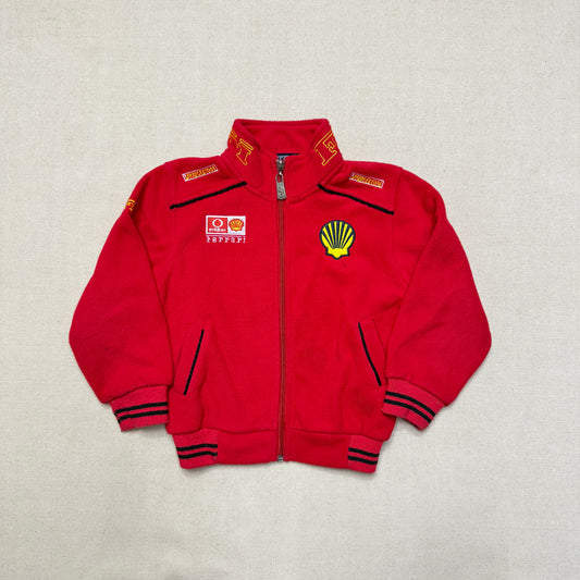90s 2000' Kids Toddler Vintage Ferrari Shell Red Full Zip Up Racing Fleece Jacket / 3T 4T 5T