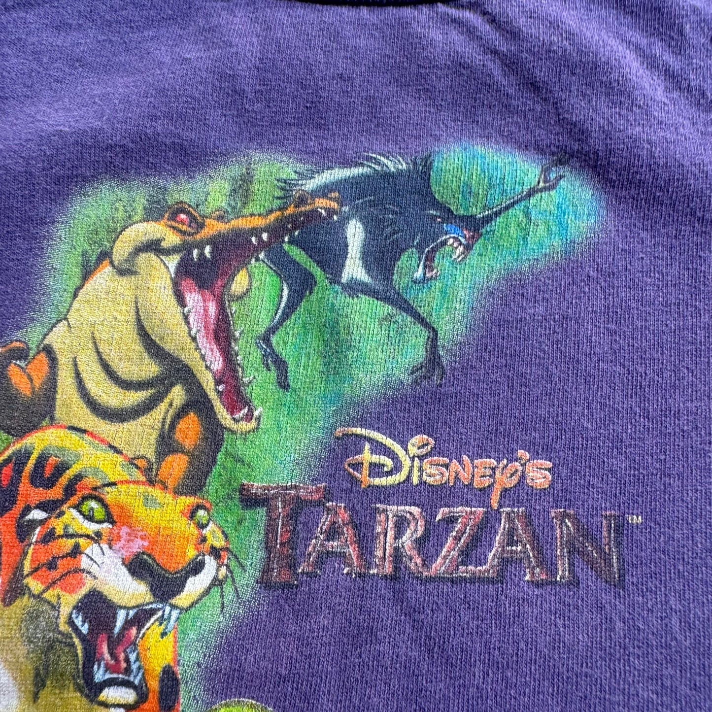 90s Kids Vintage Disney Tarzan Faded Purple 100 % Cotton T-Shirt 7Y 8Y 9Y Tiny Adult