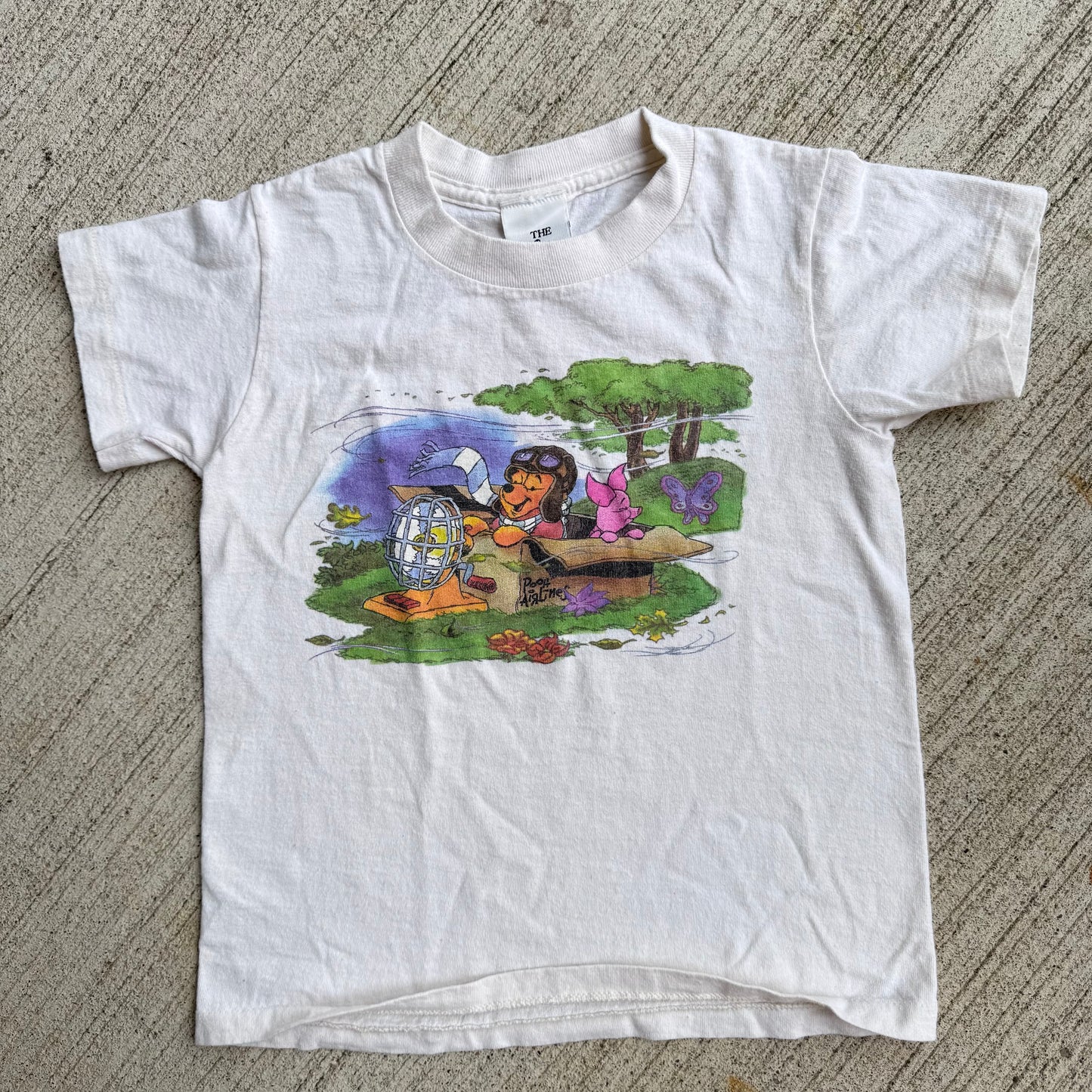 90s Kids Toddler Baby Tee Vintage Disney’s Pooh Airlines  Short Sleeve 100% Cotton T-Shirt Single Stitch Small 6Y 7Y 8Y Made in USA