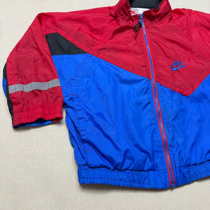 90s Kids Vintage Nike Red Blue Multicolour Hidden Hood with Light Reflector Windbreaker Light Jacket  / 6y 7y 8y