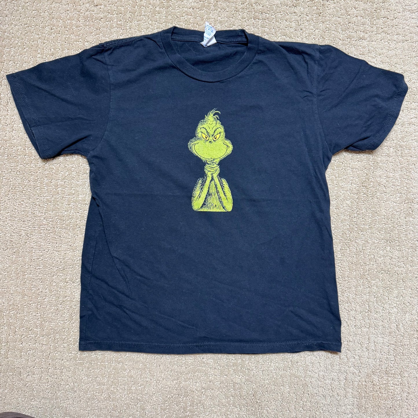 2000s Kids Vintage Grinch Character Print on Black Short Sleeve T-Shirt M 9Y 10Y Baby Tee