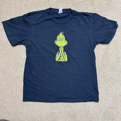2000s Kids Vintage Grinch Character Print on Black Short Sleeve T-Shirt M 9Y 10Y Baby Tee