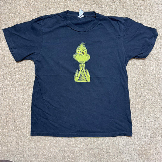 2000s Kids Vintage Grinch Character Print on Black Short Sleeve T-Shirt M 9Y 10Y Baby Tee