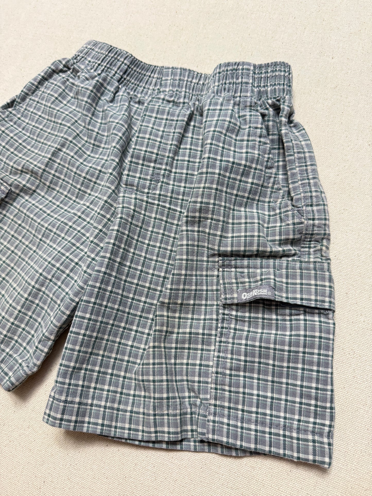 90s 2000' Kids Toddler Vintage Oshkosh Bgosh Gray Green Check Cotton Shorts / 3T 4T 5T