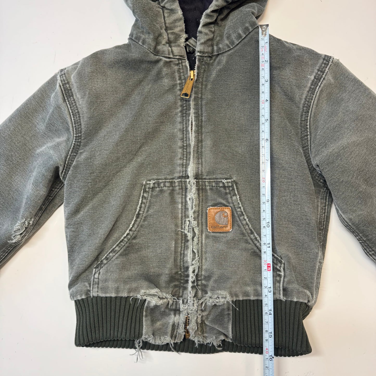 2006 Kids Toddler Vintage Active Dark Green Hooded Carhartt Jacket XS 4Y 5Y