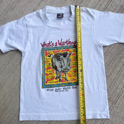90s Kids Vintage What’s a Warthog? White 50/50 Single Stitch T-Shirt 10-12Y Baby Tee Made In USA