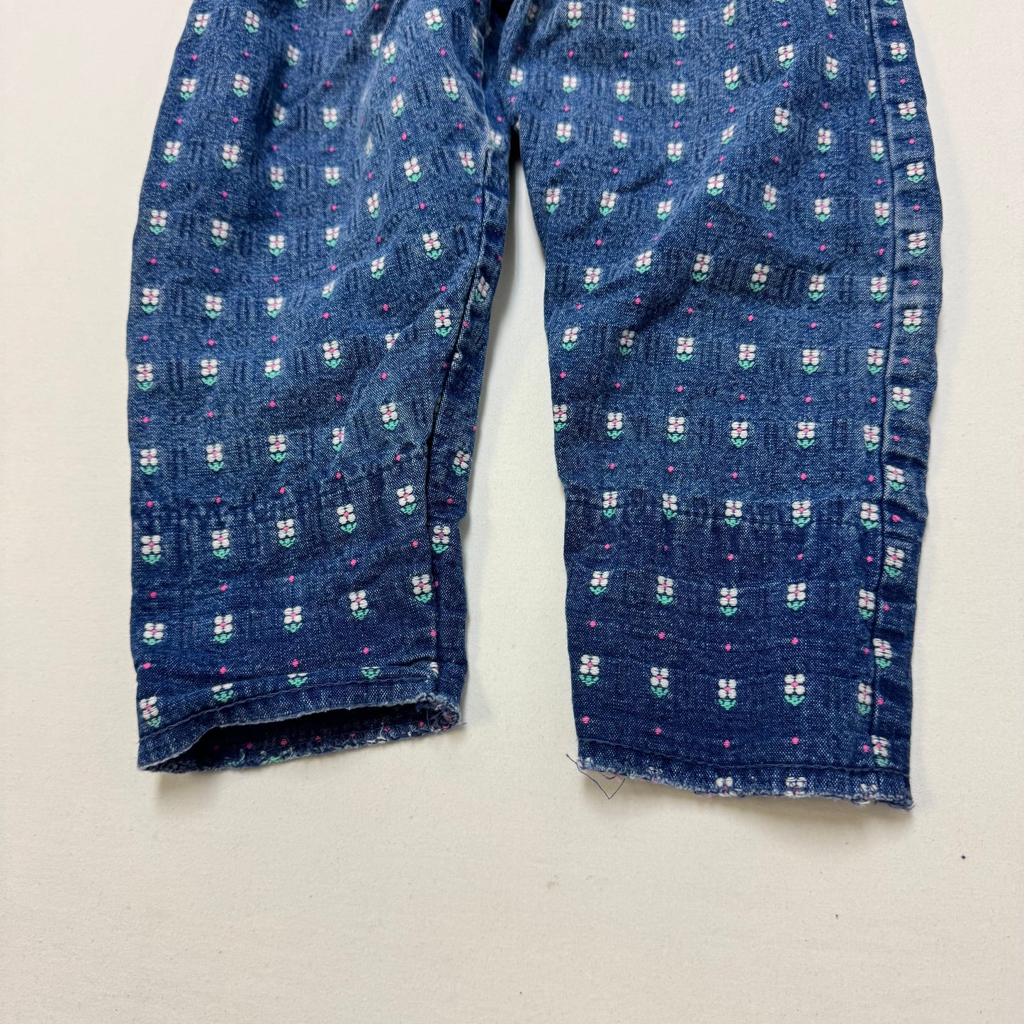 90s Kids Toddler Infant Vintage Baby B’Gosh Oshkosh Denim White Flower Embroidered Print Overall /2T / Made in USA