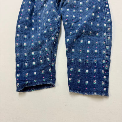 90s Kids Toddler Infant Vintage Baby B’Gosh Oshkosh Denim White Flower Embroidered Print Overall /2T / Made in USA