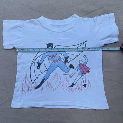 60s 70s Kids Vintage Rare  Batman and Robyn White Single Stitch T-Shirt 3Y 4Y 5Y Baby Tee