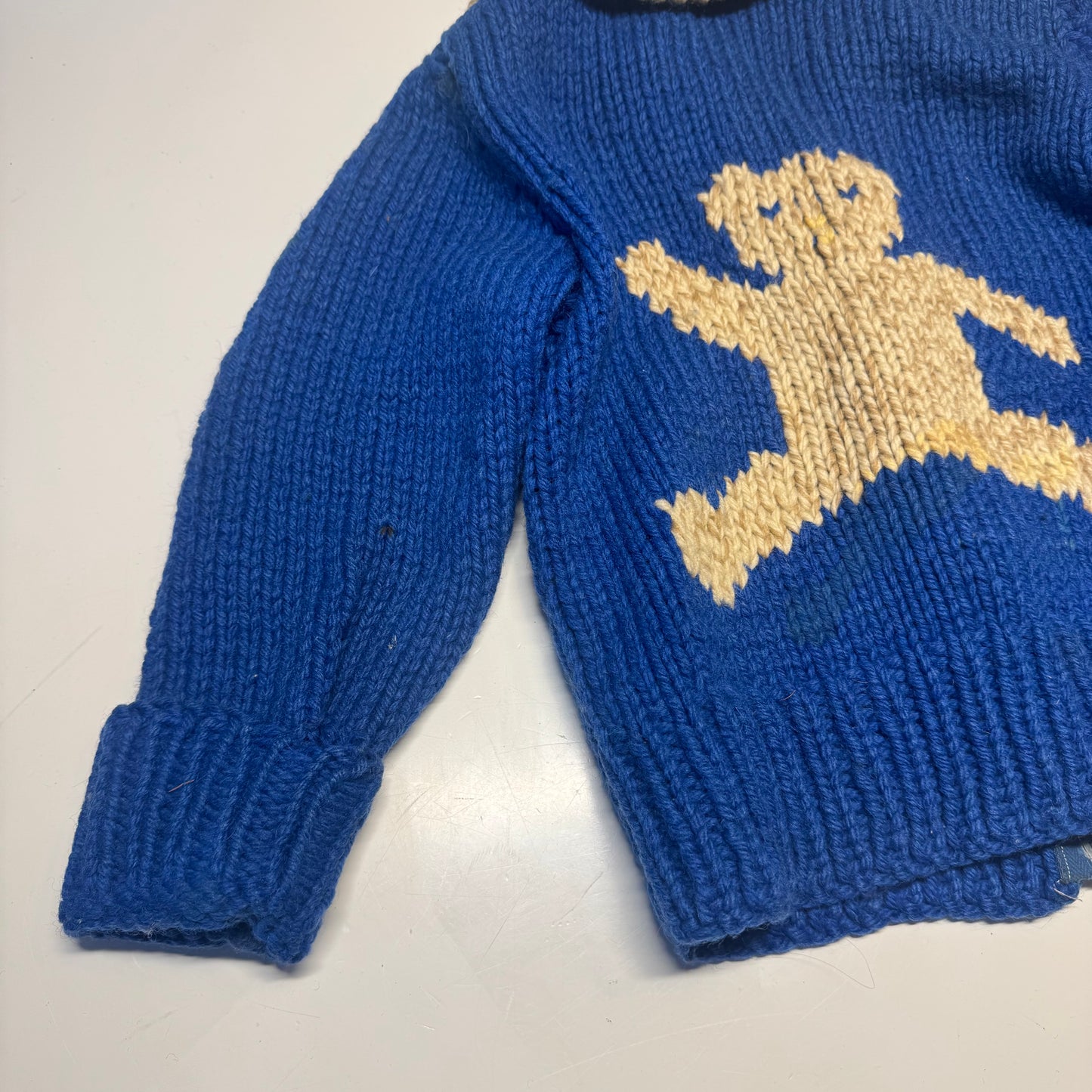 50s 60s Kids Toddler Vintage Blue Cowichan Sweater With Bears/ 3T 4T 5T