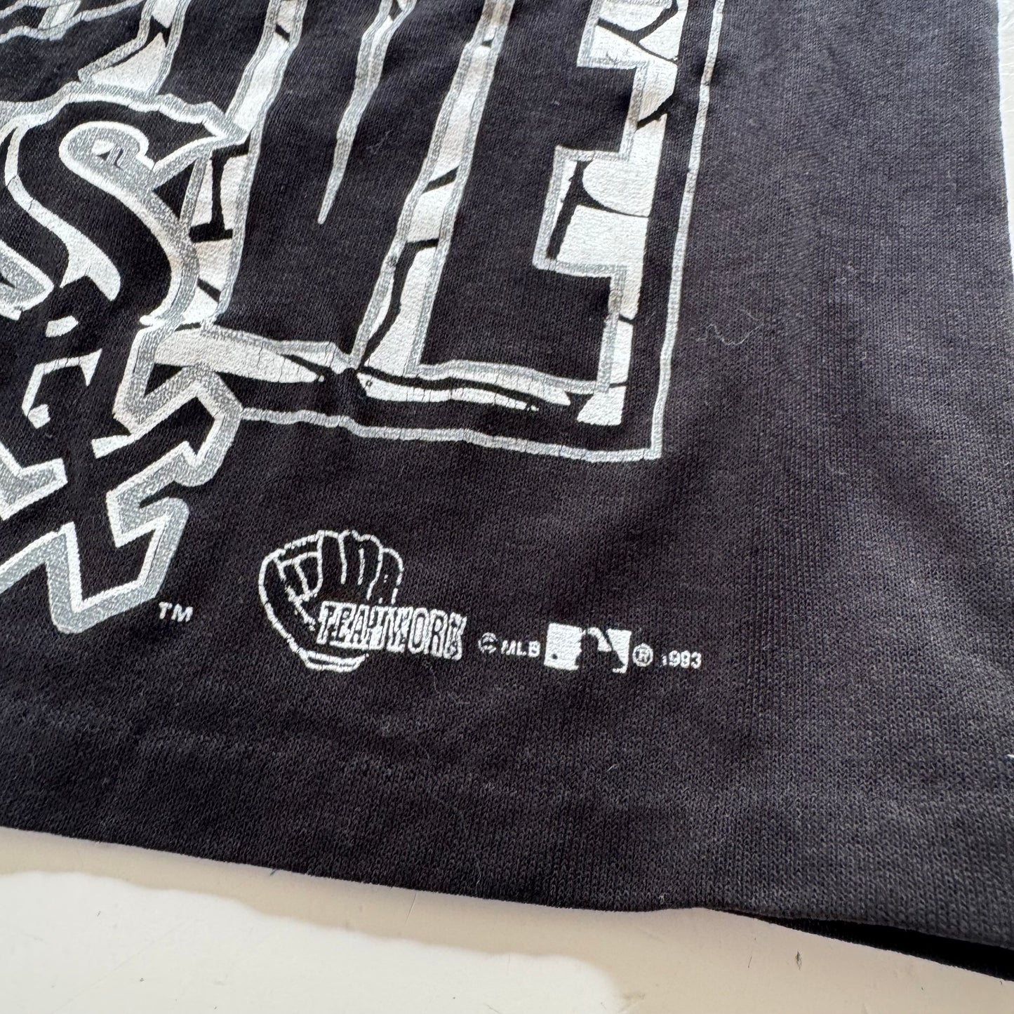 Early 1990s Kids Toddler Vintage MLB SOX Line Drive Black Short Sleeve T-Shirt 2Y 3Y