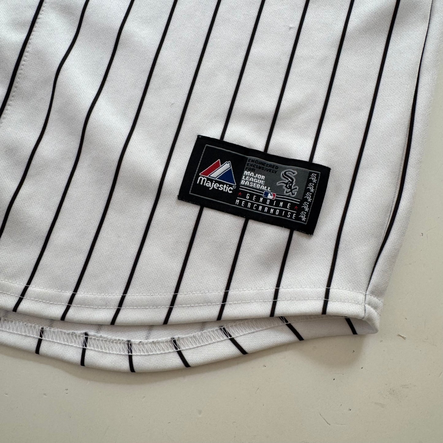 90s Kids Vintage MLB Majestic Jersey Chicago White Sox White/Black 23 Dye Button Up 11Y 12Y 13Y 14Y