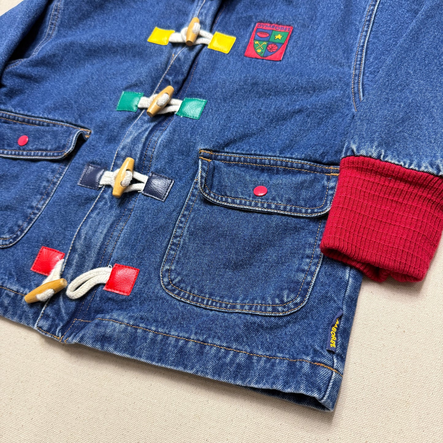 90s Kids Vintage Gymboree Rainbow Tag Quilted Lined Denim Toggle Jacket / 5y 6y 7y