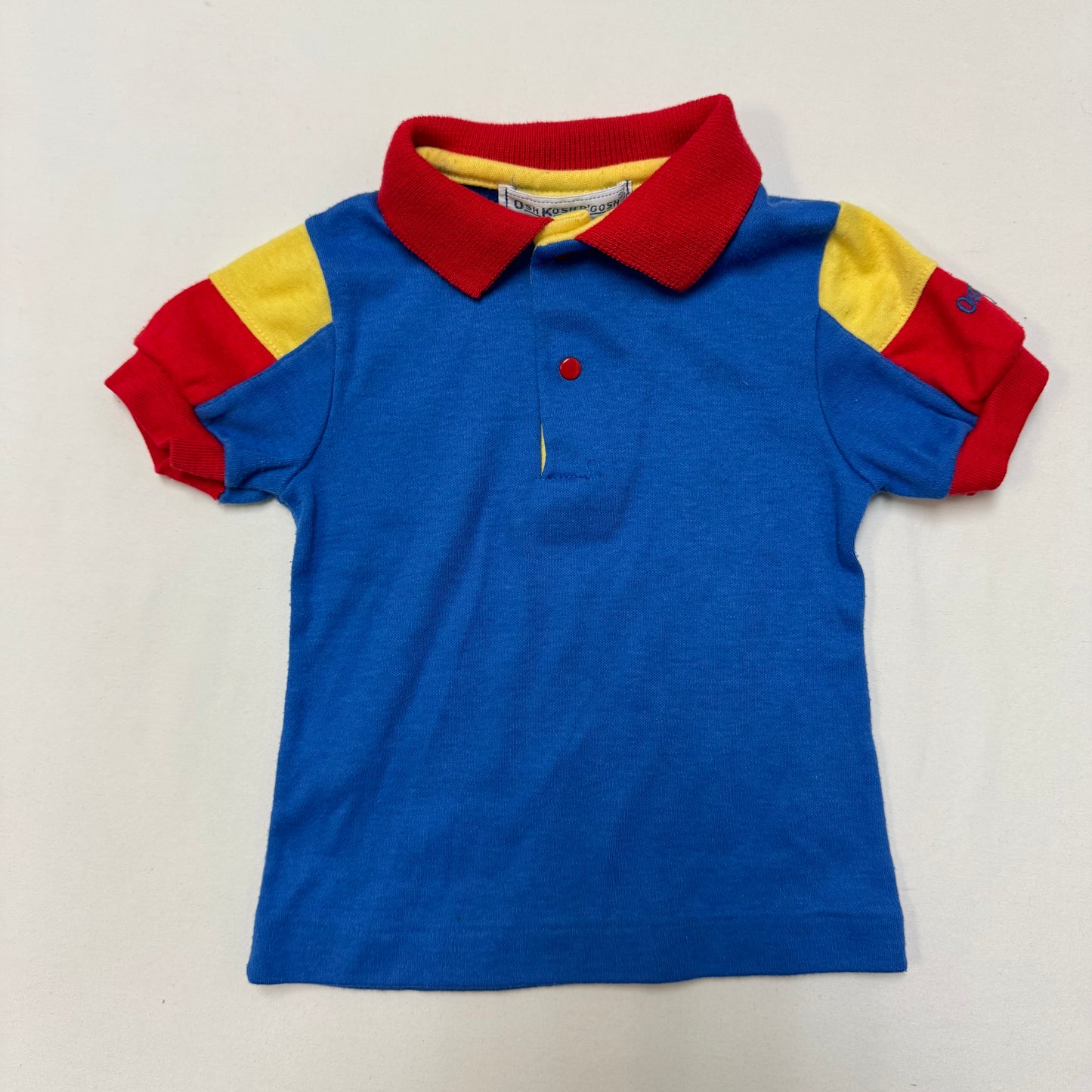 90s Kids Toddler Vintage Oshkosh B’Gosh Blue Yellow Red Golf Top / 18m/Made in USA