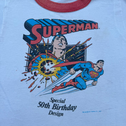 80s Kids Toddler Vintage Ringer Superman Special 50Th Birthday Design Short Sleeve White T-Shirt  3Y 4Y 5Y