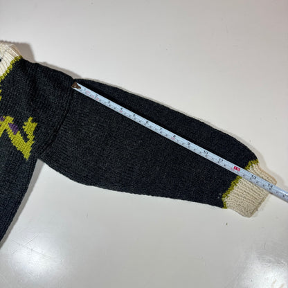 Kids Toddler Vintage Hand Knit Pullover Dark Gray AOP Cute Frogs Print 4Y 5Y 6Y