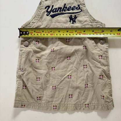 2000s Kids Girls Toddler 2 Piece  Set MLB New York Yankees Adjustable Strap Khaki Dress Baseball Pattern With Short Sleeve Navy T-Shirt 18 m