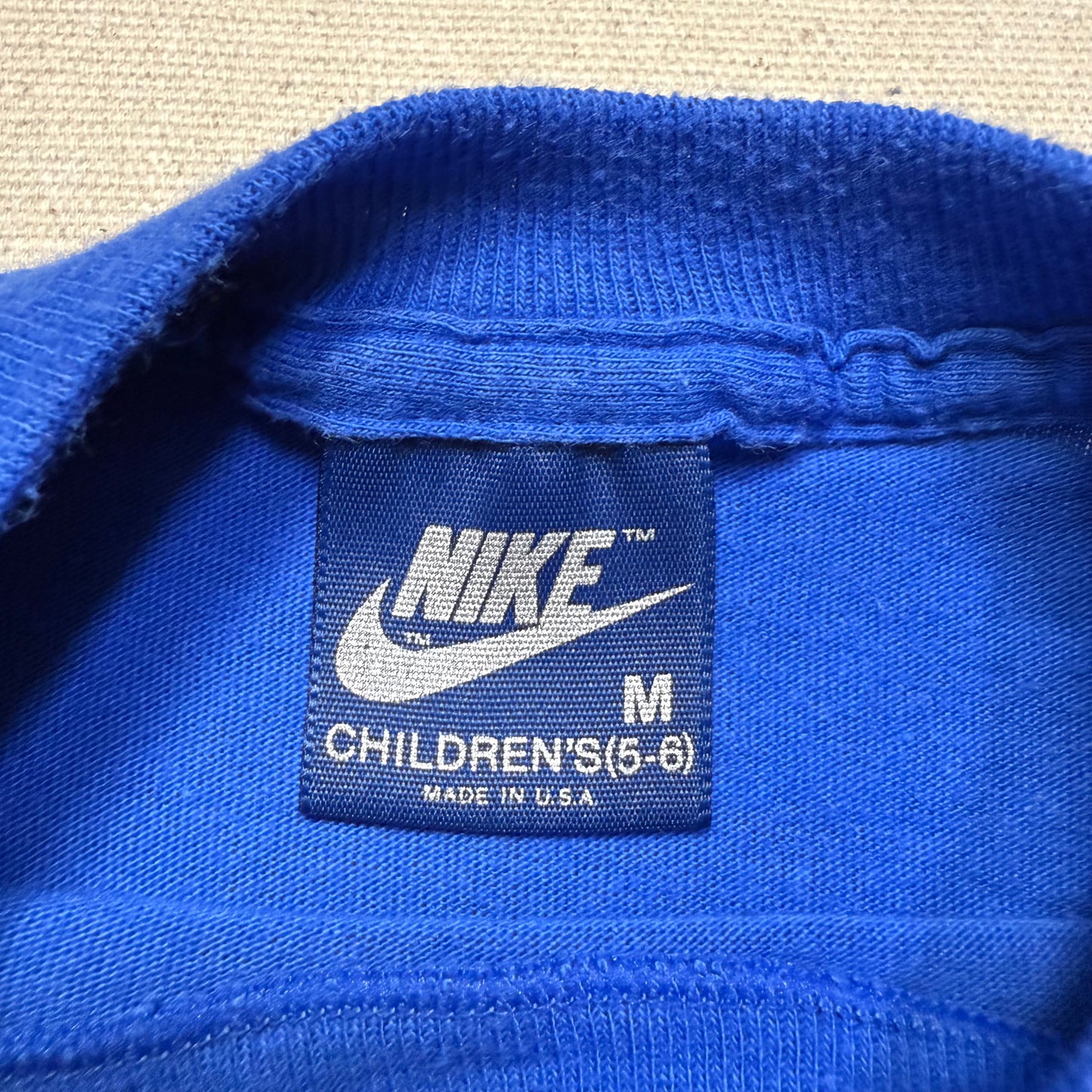 80s Kids Toddler Vintage Nike Blue Tag Yellow Big Logo Print Single Stitch Blue Tshirt / 2T 3T 4T / Made in USA