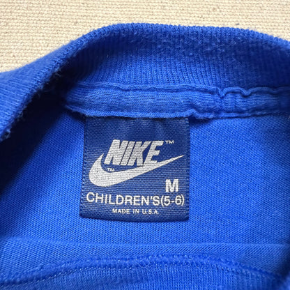 80s Kids Toddler Vintage Nike Blue Tag Yellow Big Logo Print Single Stitch Blue Tshirt / 2T 3T 4T / Made in USA