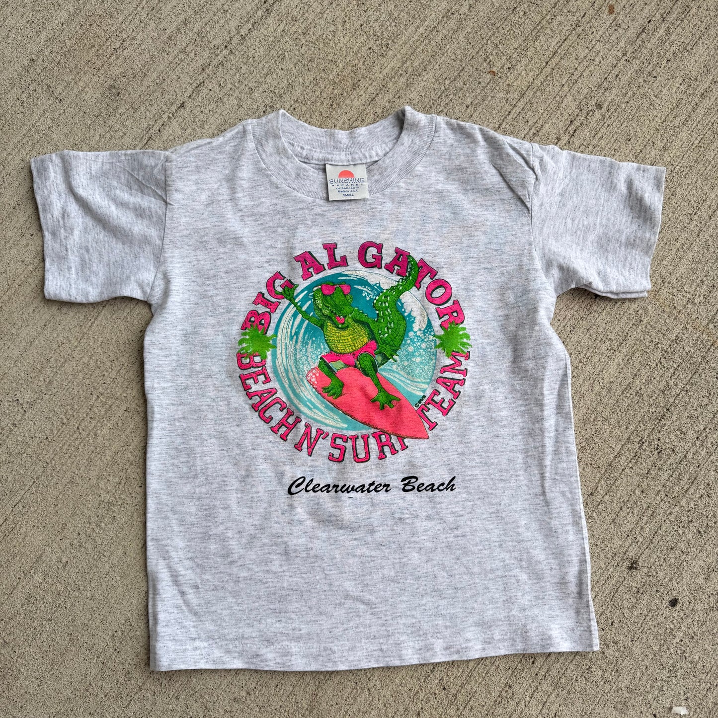 Kids Vintage Big Al Gator Beach N’ Surf Team Gray 50/50 T-Shirt Small 4/5Y Made in USA