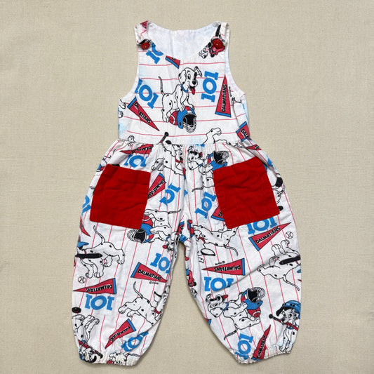 90s Kids Vintage Handmade Dalmatian Loose Fit Overall & Corduroy Zip Up Jacket 2pc Set / 4T 5T