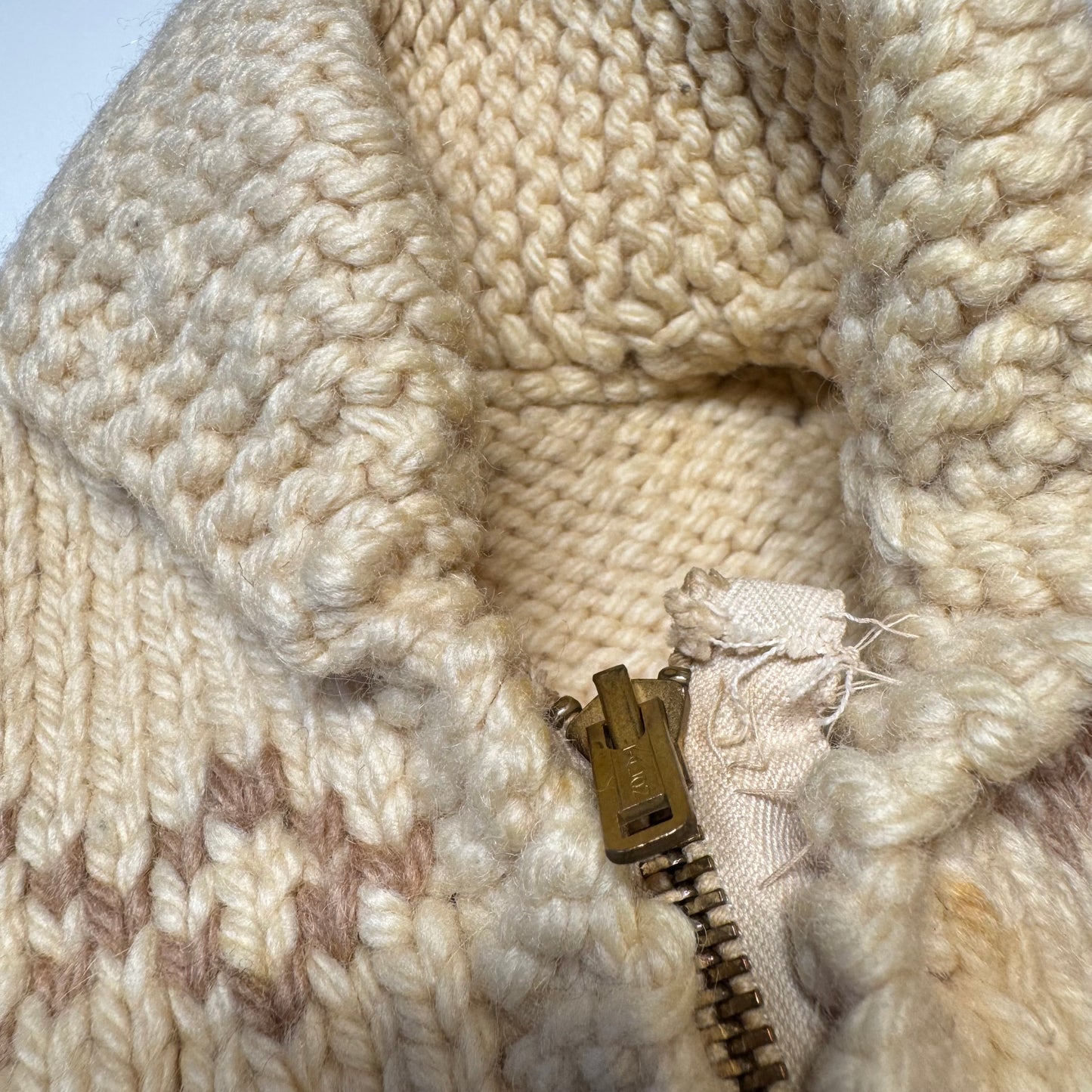 50s 60s Kids Toddler Vintage Beige Brown Royal Guard Heavy Talon Zipper Cowichan Sweater / 2Y 3Y 4Y