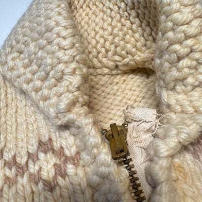 50s 60s Kids Toddler Vintage Beige Brown Royal Guard Heavy Talon Zipper Cowichan Sweater / 2Y 3Y 4Y