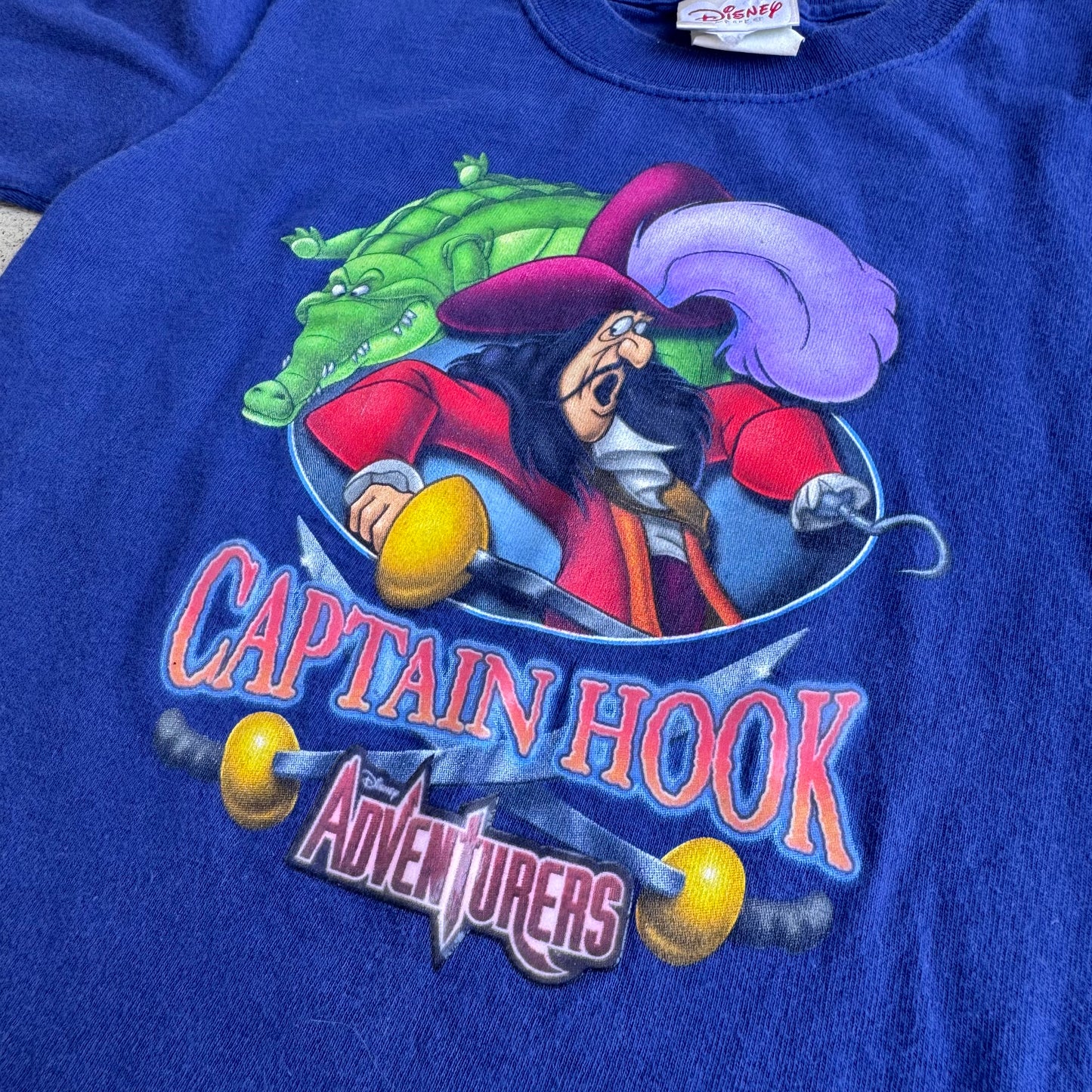 Early 2000s Kids Toddler Vintage Disney’s Captain Hook Adventures Blue 100% Cotton Short Sleeve T-Shirt Made In USA XS 3Y 4Y 5Y