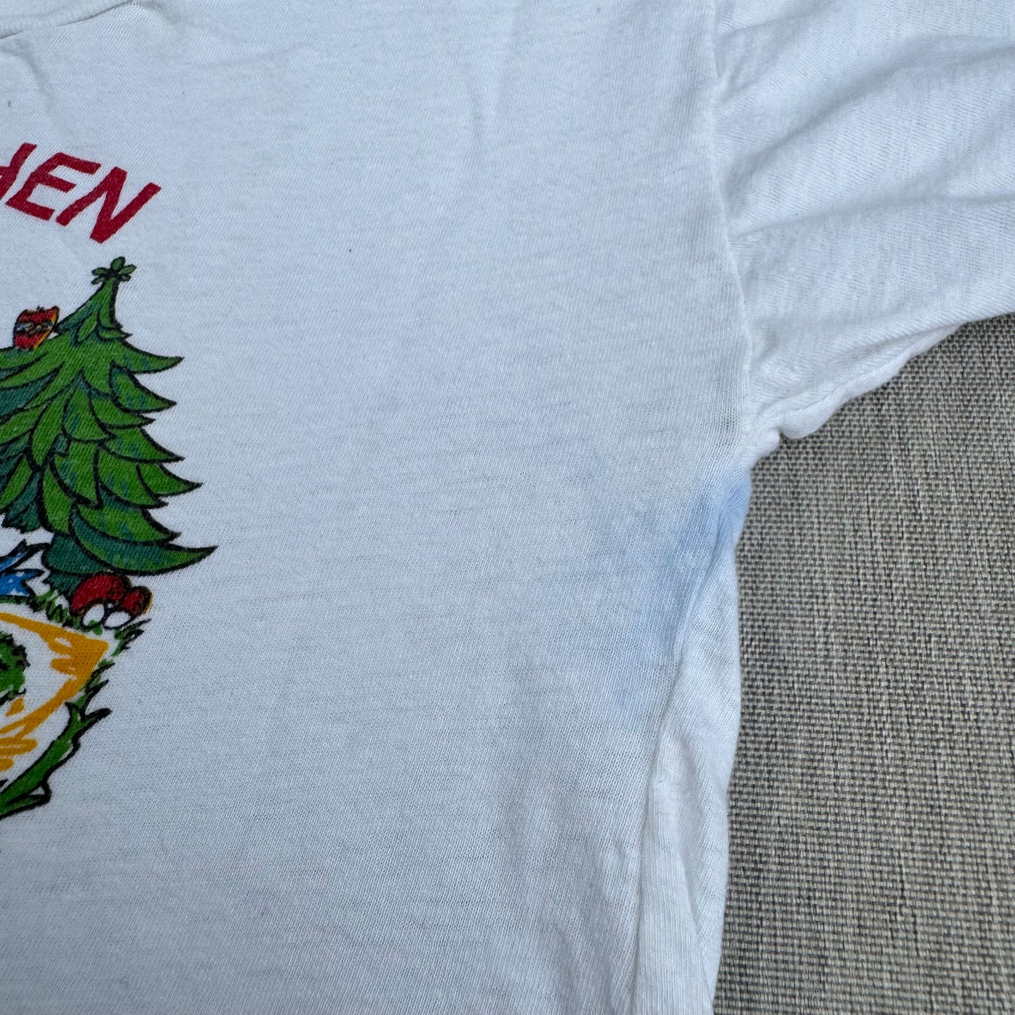 70s Kids Vintage Monchen Yoddlers Print SouvenirWhite 100% Cotton Single Stitch Short Sleeve T-Shirt 10Y Baby Tee XS Adult