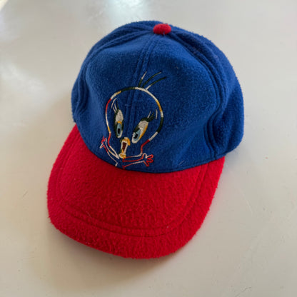 90s 2000s Kids Baby Vintage Tweety Bird Fleece Sun Hat Blue Red 12m 24m