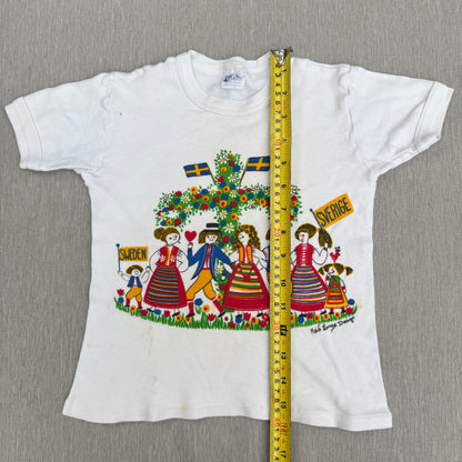 70s Kids Vintage Sweden Cute Print Design Off White Short Sleeve T-Shirt Made in Sweden 3Y 4Y 5Y