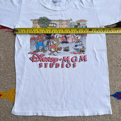 80s 90s Kids Vintage Disney’s MGM Studios Mickey Mouse Short Sleeve White 100% Cotton T-Shirt L 7Y 8Y 9Y Baby Tee Teen Made in USA