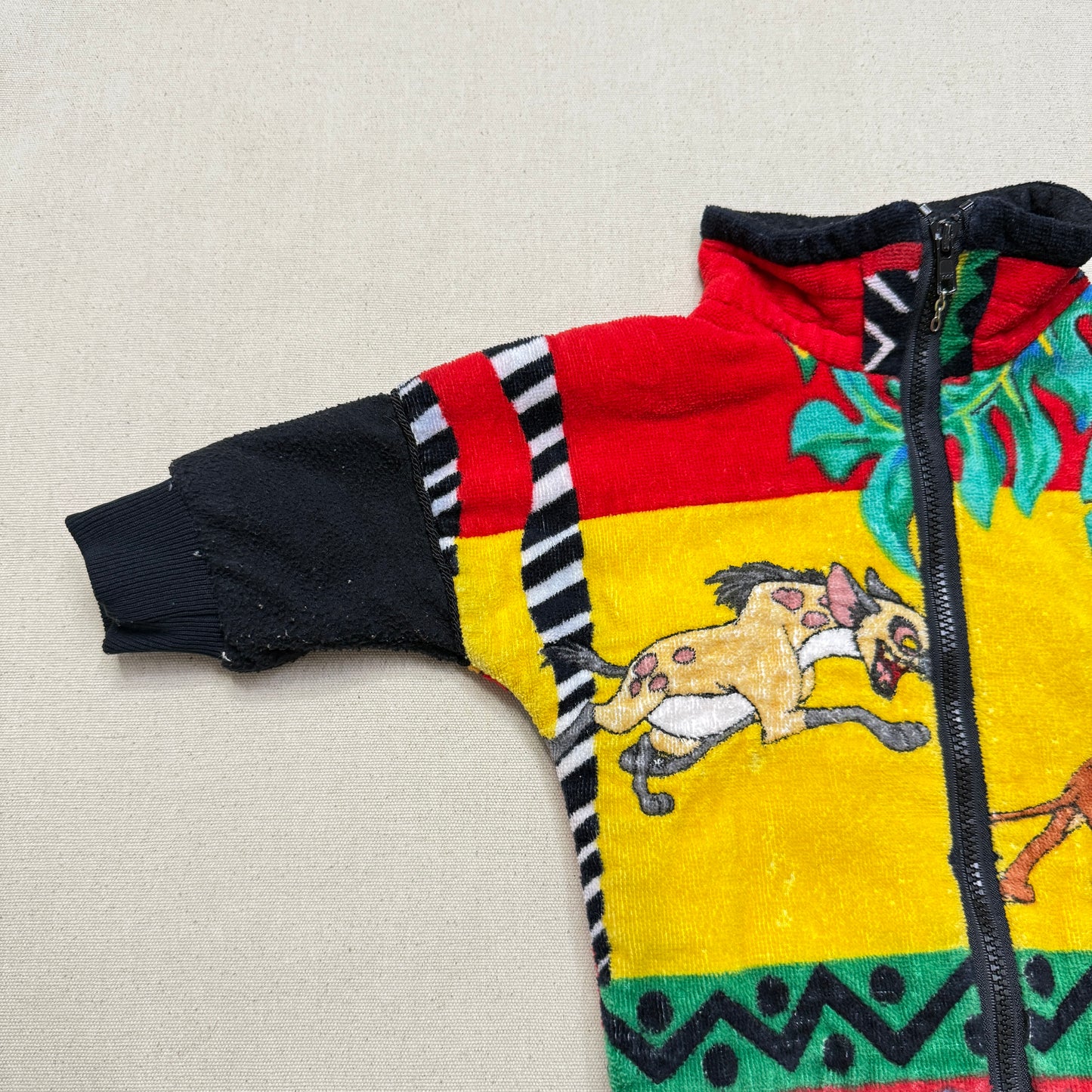90s Kids Infant Vintage Handmade Lion King Towel Fabric Zip Up Jacket / 12m 18m 24m