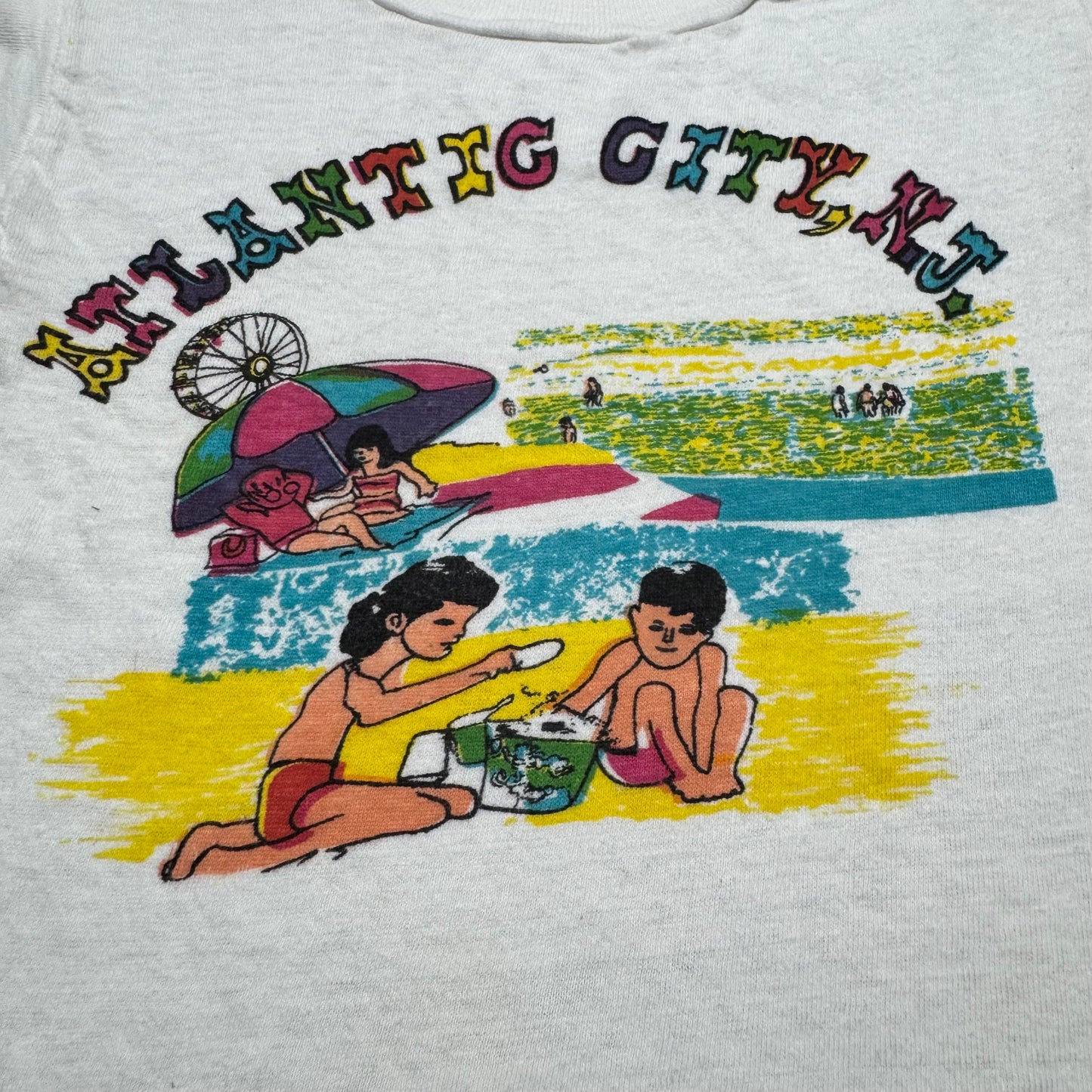 60s Kids Vintage Atlantic City NJ Souvenir Short Sleeve White 100% Cotton T-Shirt M 6Y 7Y 8Y