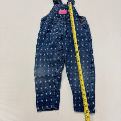 90s Kids Toddler Infant Vintage Baby B’Gosh Oshkosh Denim White Flower Embroidered Print Overall /2T / Made in USA