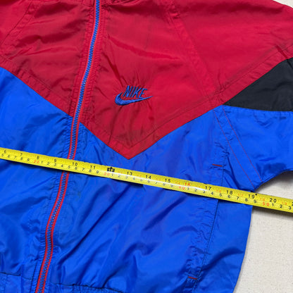 90s Kids Vintage Nike Red Blue Multicolour Hidden Hood with Light Reflector Windbreaker Light Jacket  / 6y 7y 8y