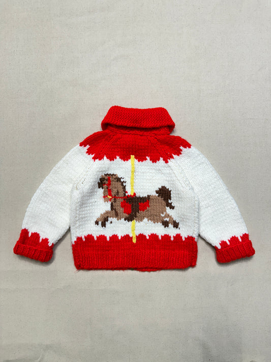 70s 80s Kids Toddler Vintage Carousel Embroidered Shawl Collar Talon Zipper Cowichan Sweater / 3T 4T 5T