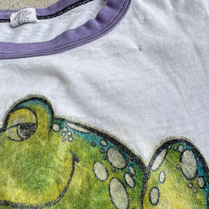 70s Kids Vintage Sparkly RIBET Frog Print Rangler T-Shirt M 7Y 8Y 9Y Baby Tee Made In USA