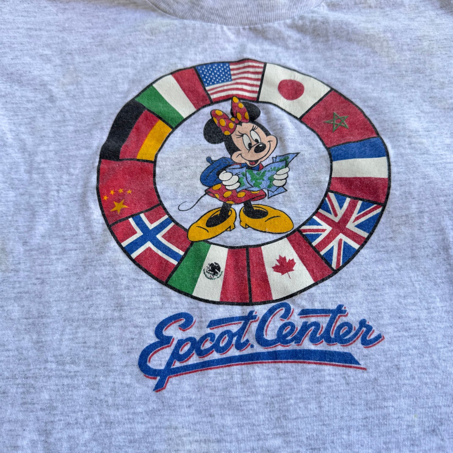 90s Kids Youth Vintage Minnie Epcot Centre Short Sleeve Gray T-Shirt 9Y 10Y 11Y