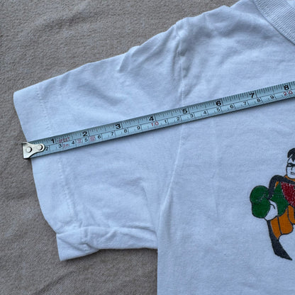70s 80s Kids Vintage Batman and Robyn Cartoon Print White Short Single Stitch T-Shirt 3Y 4Y 5Y