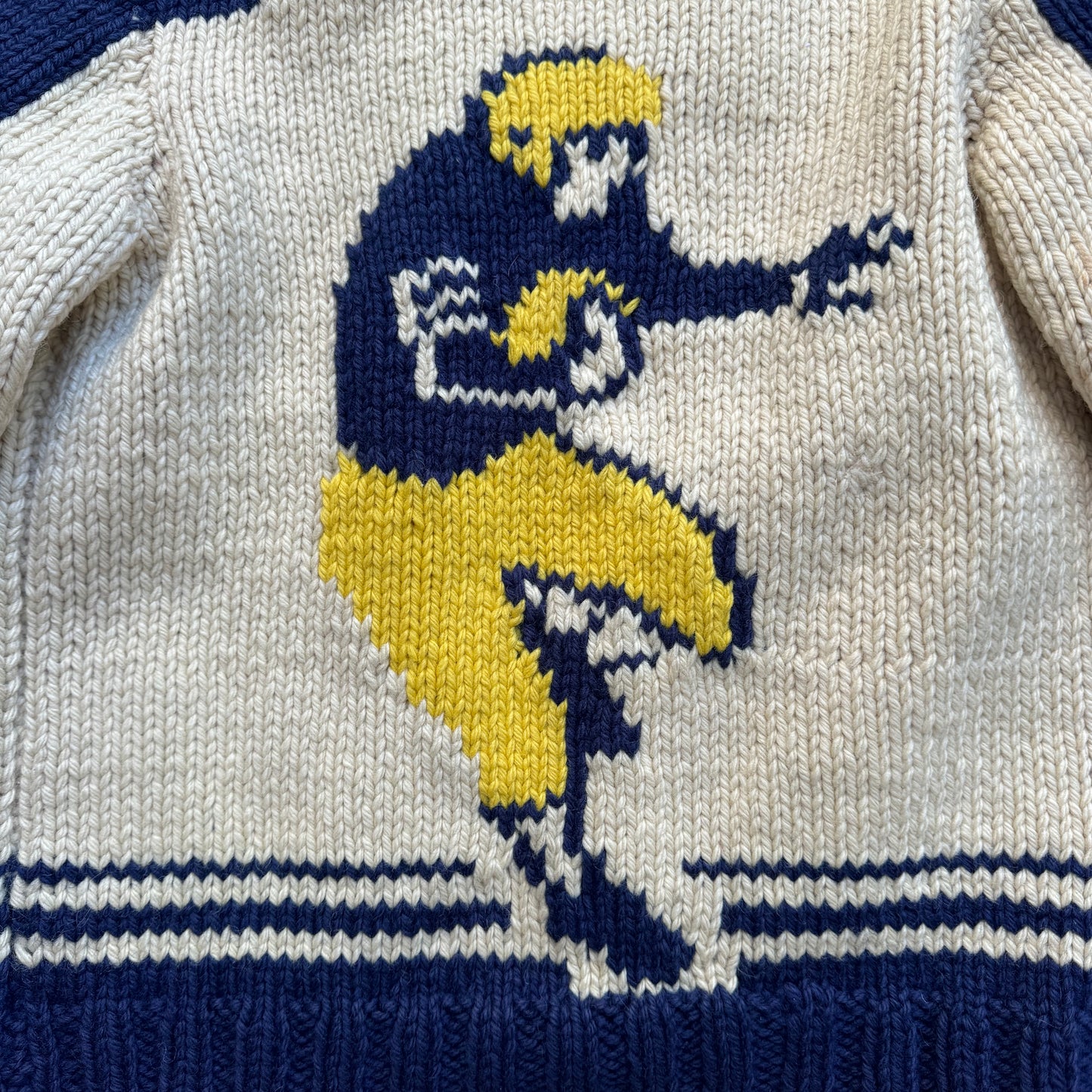 Vintage Kids Youth Cream Lined Cowichan Zip Wool Cardigan #66 Football Player 8Y 9Y 10Y