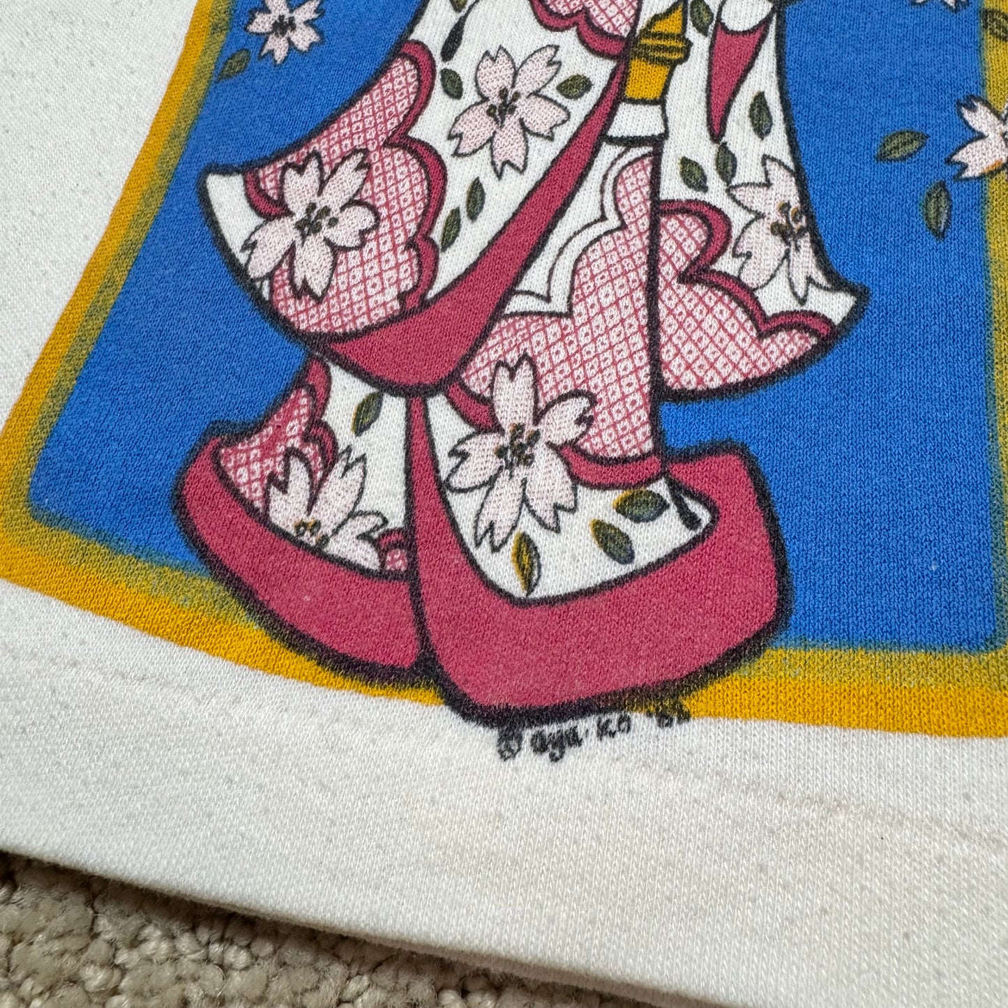 80s Kids Toddler Vintage Chibi•Geisha Cute Character Print Short Sleeve Off White T-Shirt XS 2T 3T Made in USA