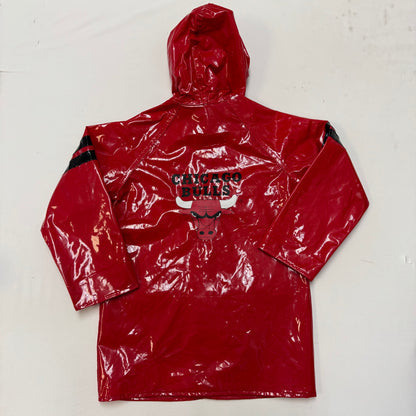 90s Kids Vintage Red NBA Chicago Bulls Hooded Rain Long Coat With Pockets 5Y 6Y