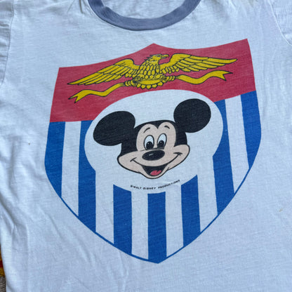 70s 80s Kids Teen Vintage Walt Disney Mickey Crest Shield Short Sleeve T-Shirt 10Y 11Y 12Y