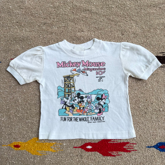 80s 90s Baby Toddler Vintage Mickey Mouse Magazine Walt Disney Fun For the Whole Family White/Off White Short Sleeve T-Shirt 18m 24m 2Y 2.5Y